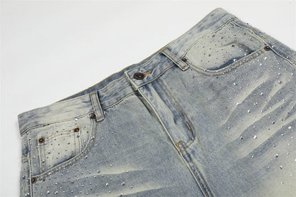 DAXUEN Light blue wide-leg denim jeans with studs