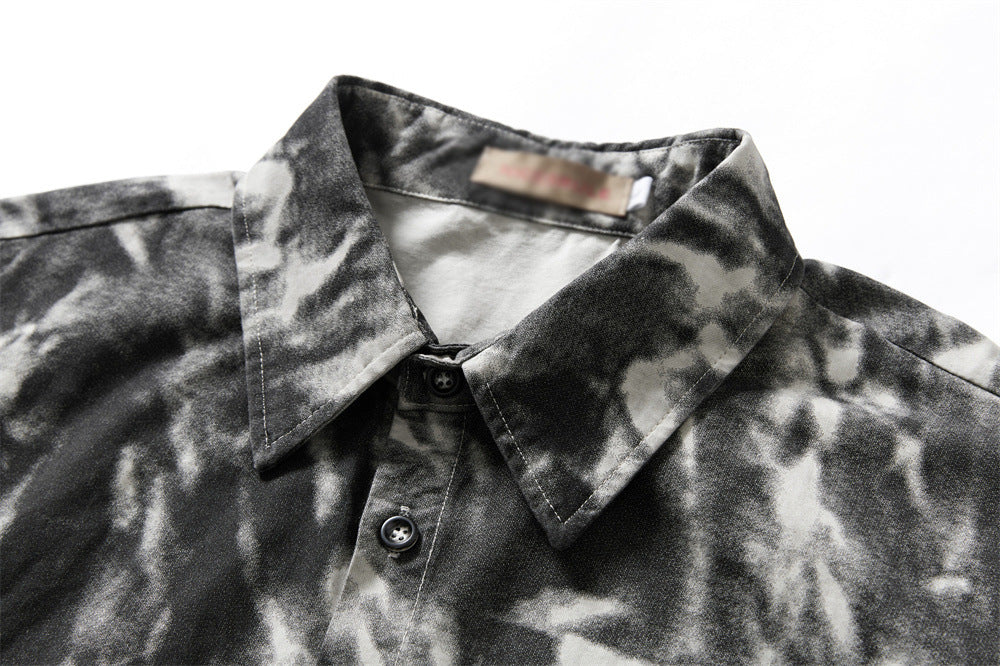 DAXUEN Distressed tie-dye short-sleeved button-up shirt