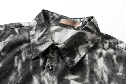 DAXUEN Distressed tie-dye short-sleeved button-up shirt