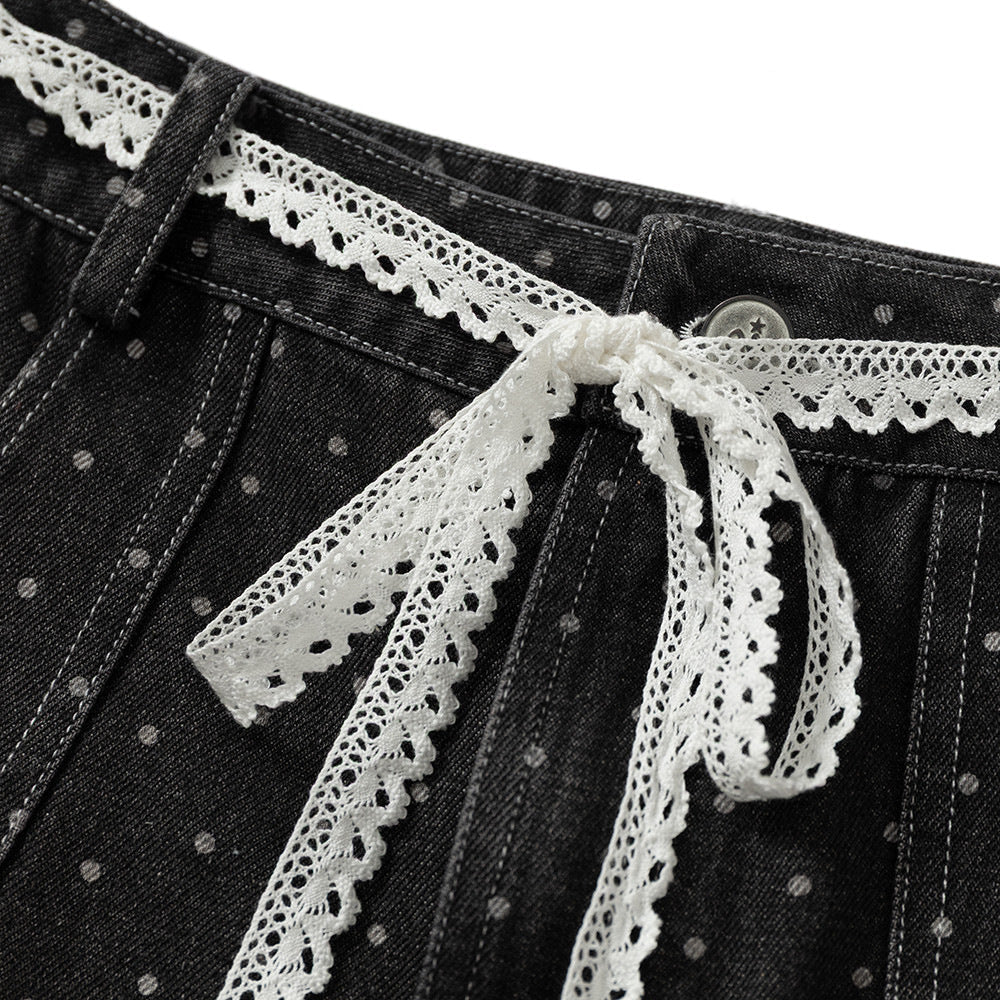 DAXUEN Dark grey wide-leg cropped cargo pants with polka dots