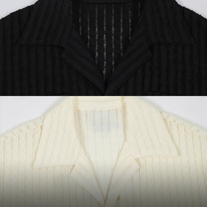 Cuban Collar Crinkled Button-Up Shirt