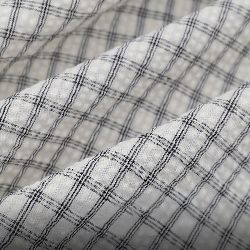 Grid Pattern Loose-Fit Short Sleeve Shirt