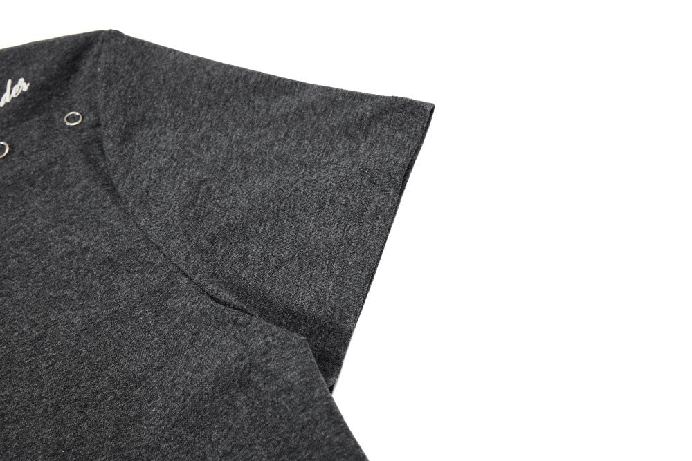 DAXUEN Mock-neck short-sleeve t-shirt in black and dark heather grey