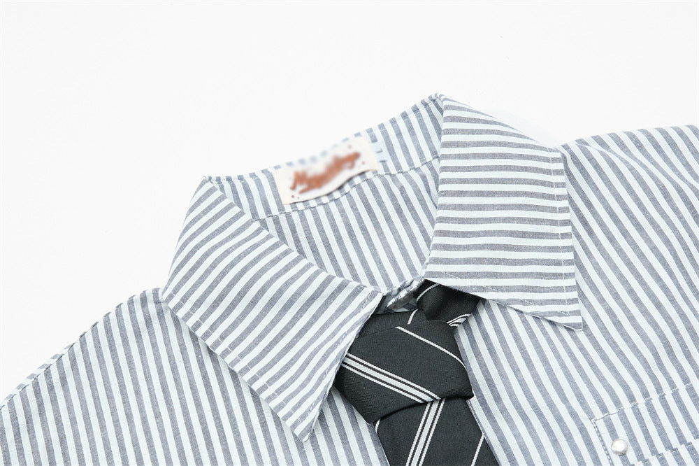 DAXUEN Striped oversized short-sleeve button-down shirt