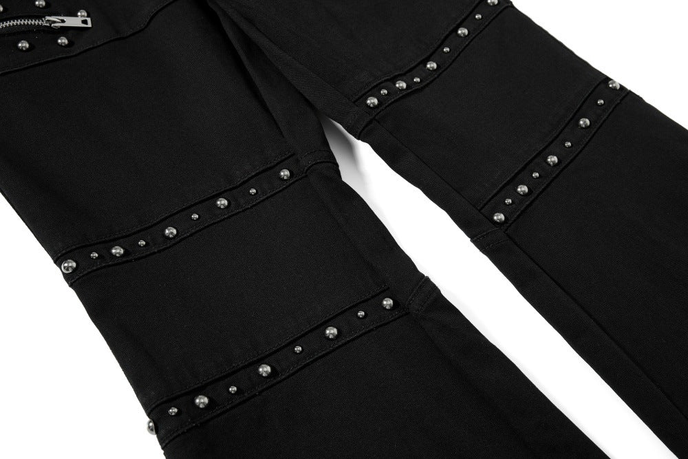 DAXUEN Black wide-leg pants with decorative zippers and studs