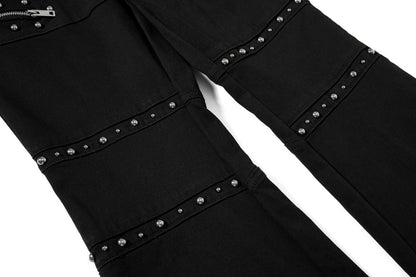 DAXUEN Black wide-leg pants with decorative zippers and studs