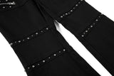 DAXUEN Black wide-leg pants with decorative zippers and studs