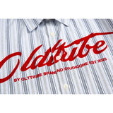 DAXUEN light grey and blue vertical striped button-up shirt