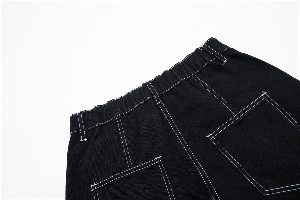 DAXUEN Black wide leg cargo pants with colorful cat patches