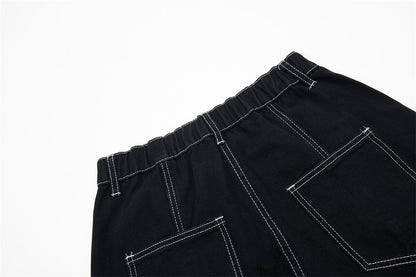 DAXUEN Black wide leg cargo pants with colorful cat patches