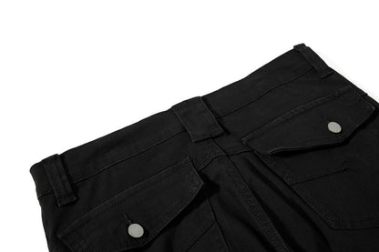 DAXUEN Black wide-leg pants with decorative zippers and studs