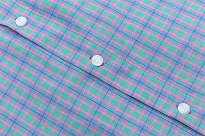 DAXUEN Casual short-sleeved plaid button-up shirt