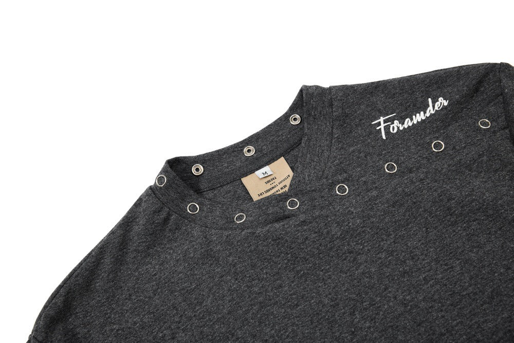 DAXUEN Mock-neck short-sleeve t-shirt in black and dark heather grey
