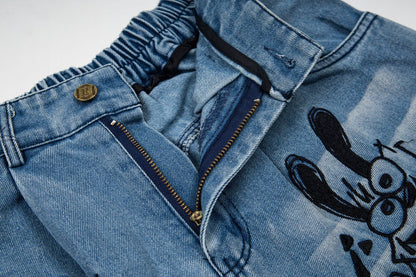 DAXUEN Loose-fitting wide-leg denim trousers with cartoon embroidery