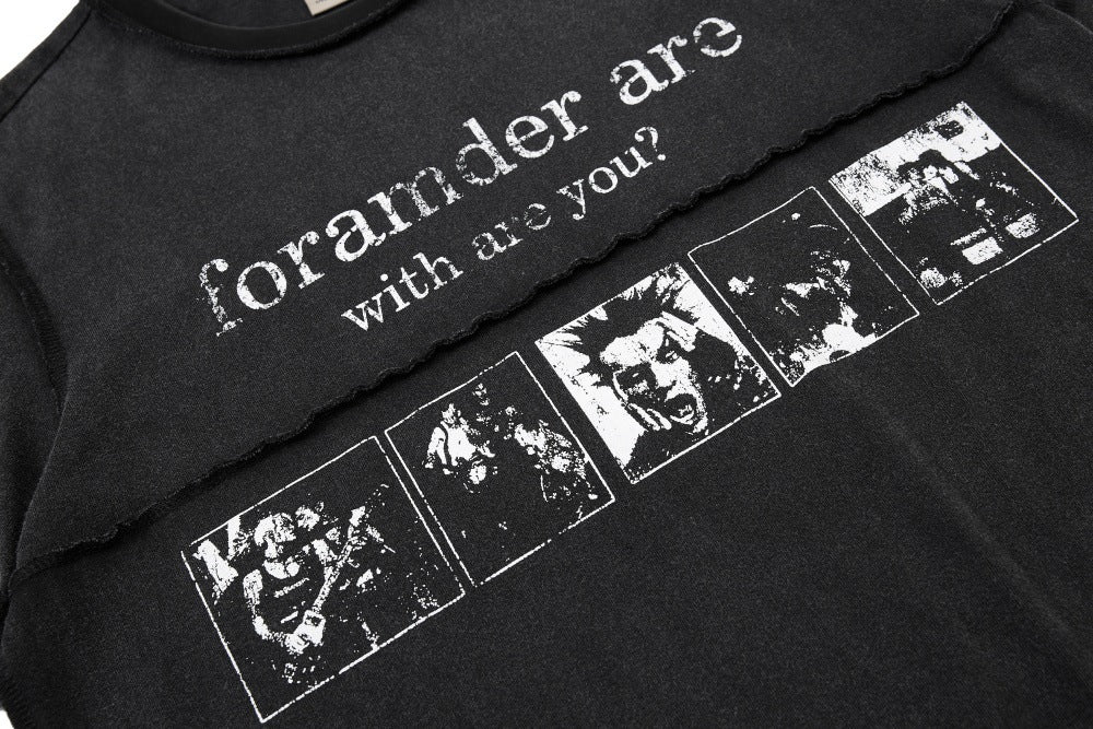 DAXUEN Black short-sleeved t-shirt with distressed text and graphics