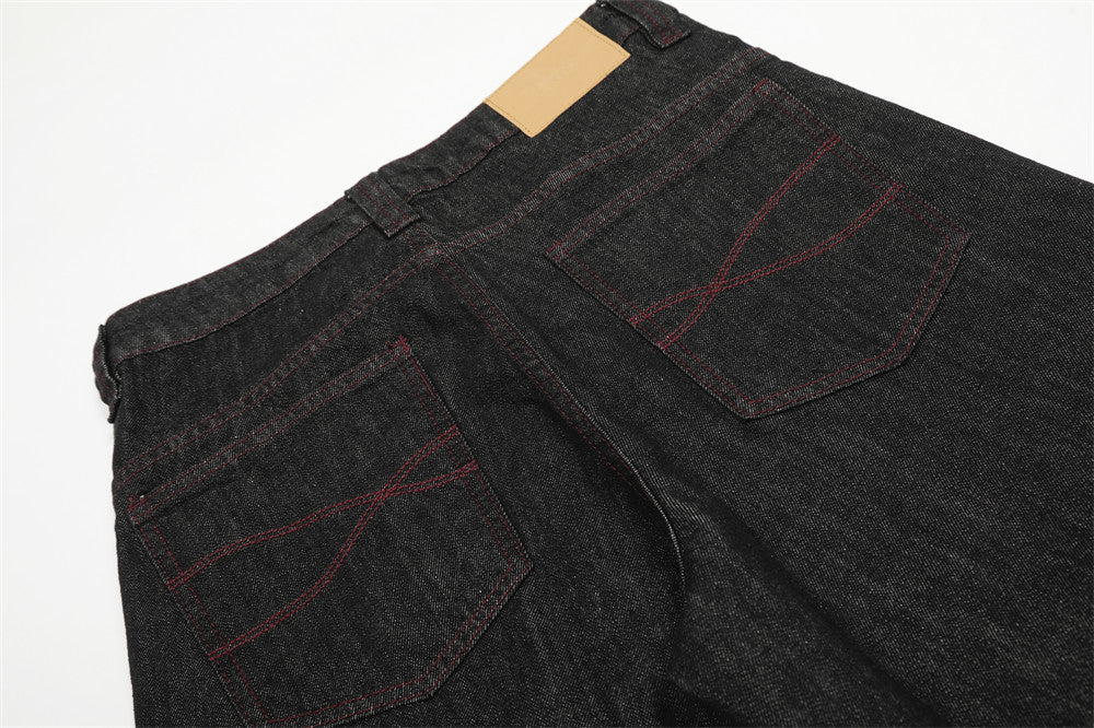 DAXUEN Wide-leg denim trousers with red stitching