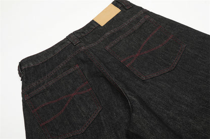 DAXUEN Wide-leg denim trousers with red stitching