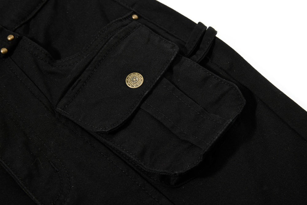 DAXUEN High-waisted black cargo pants with flared legs