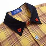 DAXUEN Short-sleeved plaid shirt with embroidery and heart-shaped buttons