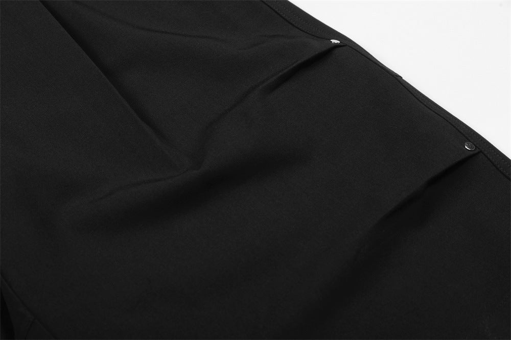DAXUEN Black wide-leg cropped trousers with pleats and studs