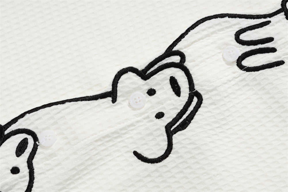 DAXUEN Short-sleeved button-up shirt with cartoon dog graphic