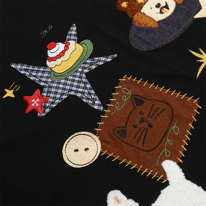 DAXUEN Playful plaid appliqué short-sleeved t-shirt