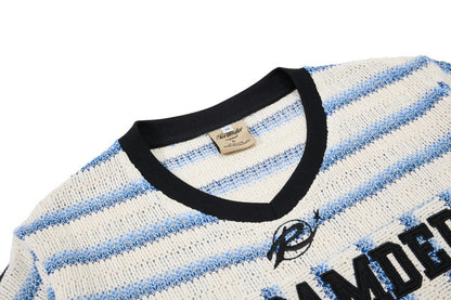 DAXUEN Short-sleeved loose-fitting V-neck top with stripes and graphics