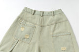 DAXUEN Faded greenish-blue wide-leg denim shorts with embroidery