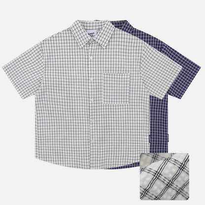 Grid Pattern Loose-Fit Short Sleeve Shirt
