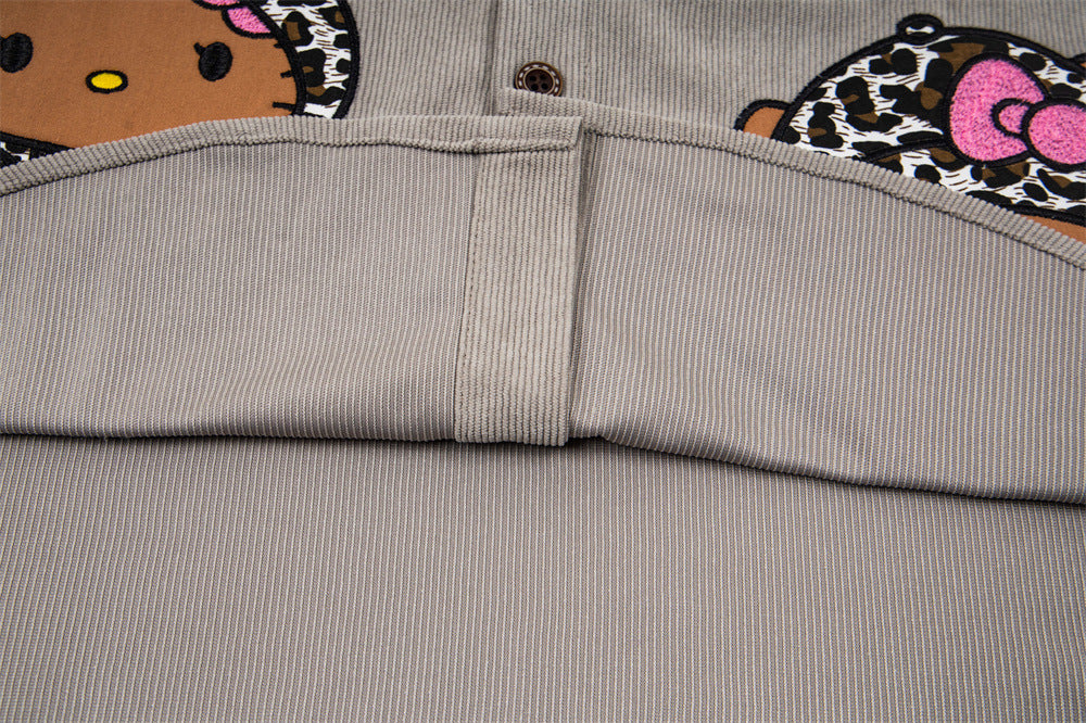 DAXUEN Leopard print embroidered button-up shirt