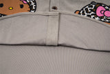 DAXUEN Leopard print embroidered button-up shirt