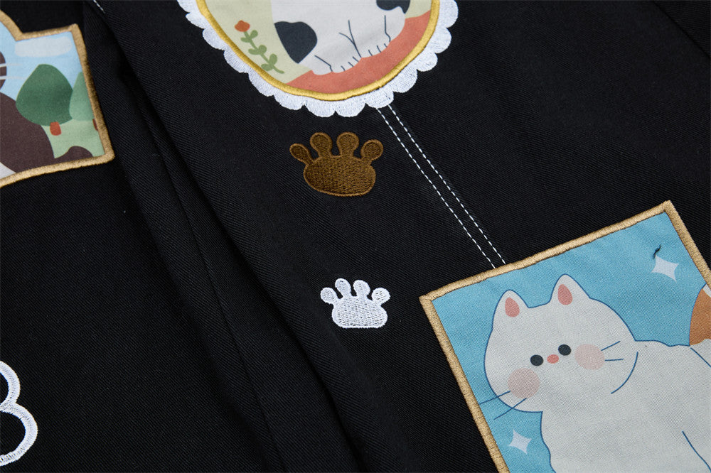 DAXUEN Black wide leg cargo pants with colorful cat patches