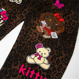 DAXUEN Leopard print wide-leg pants with colorful graphics