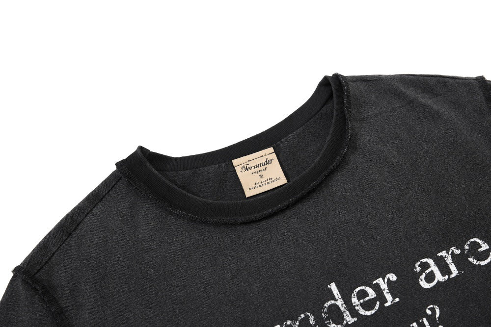 DAXUEN Black short-sleeved t-shirt with distressed text and graphics