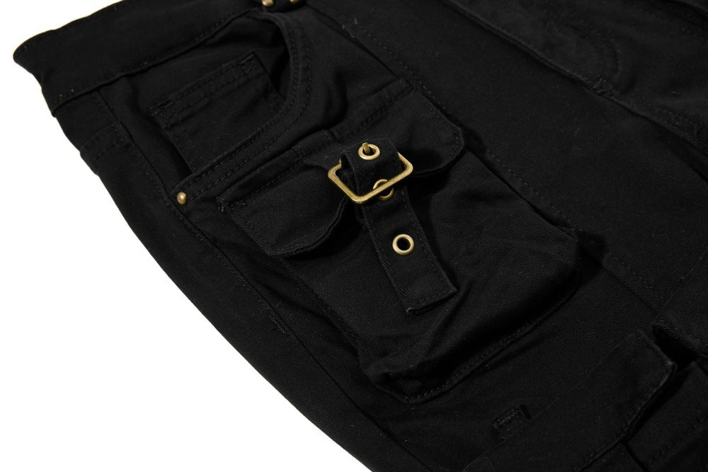 DAXUEN High-waisted black cargo pants with flared legs
