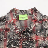 DAXUEN Distressed plaid short-sleeved shirt with embroidery