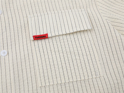DAXUEN Short-sleeved button-up shirt with pinstripes and embroidery
