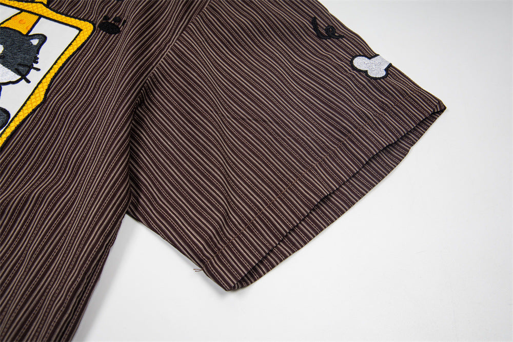 DAXUEN Short-sleeve striped shirt with cartoon patches