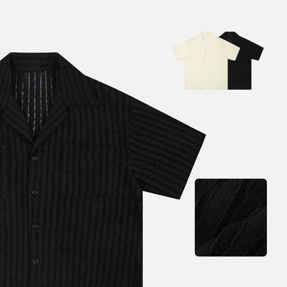 Cuban Collar Crinkled Button-Up Shirt