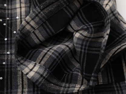 DAXUEN Short-sleeve plaid shirt with sequin embroidery
