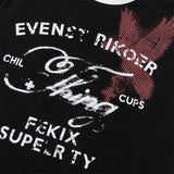 DAXUEN Distressed graphic ringer T-shirt with ribbed collar and cuffs