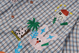 DAXUEN Colorful plaid short-sleeved button-up shirt with embroidery