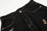 DAXUEN Wide leg denim trousers with dachshund embroidery