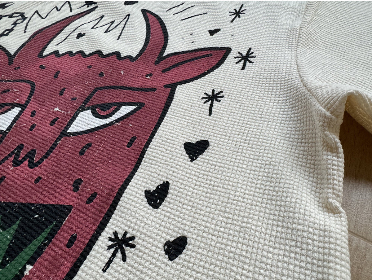 DAXUEN Oversized short-sleeved waffle knit t-shirt with graphic print