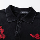DAXUEN Men's loose-fitting polo shirt with red embroidery