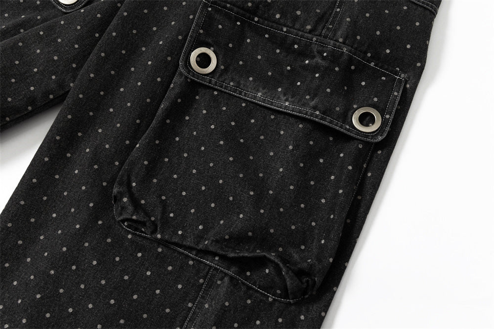 DAXUEN Dark grey wide-leg cropped cargo pants with polka dots