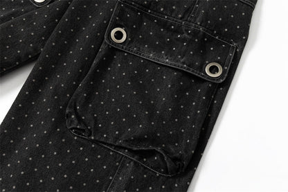DAXUEN Dark grey wide-leg cropped cargo pants with polka dots