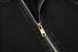 DAXUEN Black vintage washed short-sleeve t-shirt with zipper
