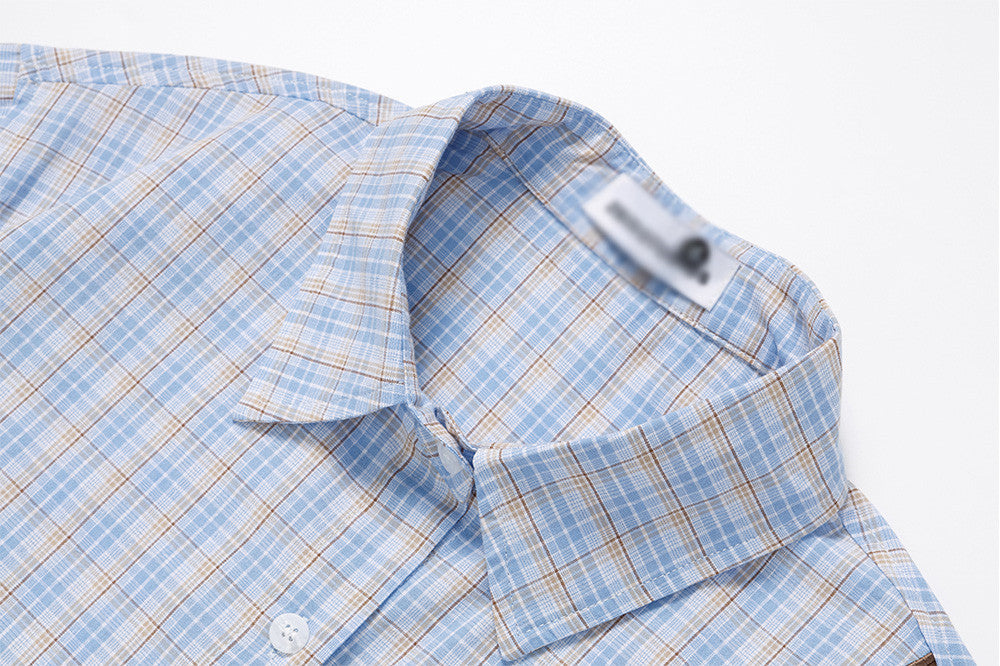 DAXUEN Poodle appliqué plaid button-up shirt