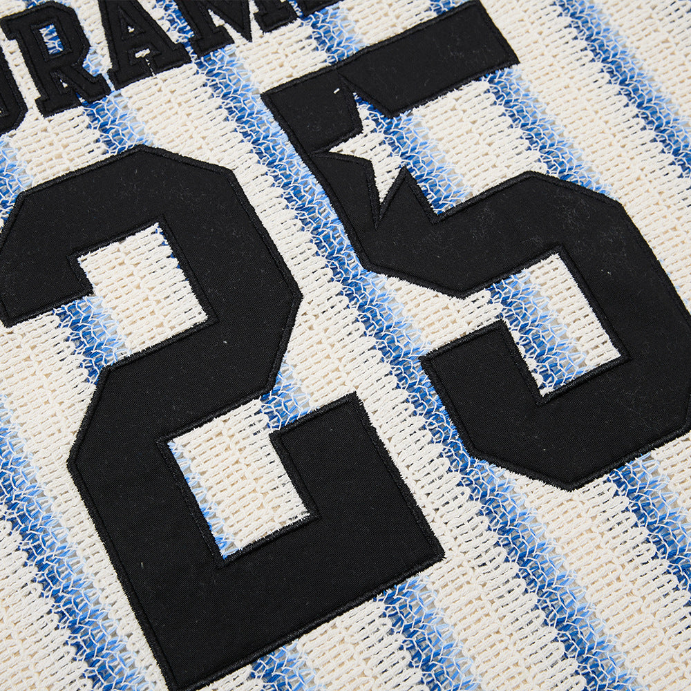 DAXUEN Short-sleeved loose-fitting V-neck top with stripes and graphics